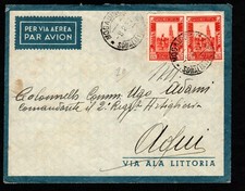 SOMALIA ITALIANA, BUSTA 1937, SASS. 178, MOGADISCIO x ACQUI, ALESSANDRIA