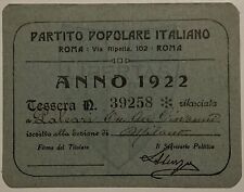 PARTITO POPOLARE ITALIANO LIBERTAS ANNO 1922 TESSERA SEZIONE DI MILANO