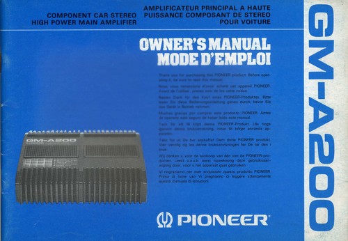 Pioneer ownwer manual - ownwer's,