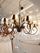 Lampadario 8 Danubio Luci Colore bronzo Con Paralumi Fatti A Mano Diametro 90cm