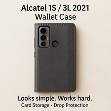 Custodia portafoglio Alcatel 1S 3L 2021 pelle grigia slot per schede cavalletto antiurto ribaltabile