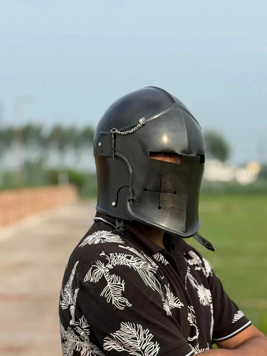 Elmetto barbuta acciaio nero - elmetto,