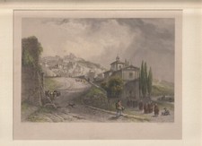 BROCKEDON WILLIAM INCISIONE IN ACCIAIO META' '800 VEDUTA DI CORTONA INC. HIGHAM