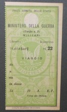 Ministero della Guerra, Biglietti Trasporti Militari, cm. 5x10