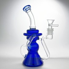Bong in vetro blu 8" in linea perc riciclatore narghilè pipa acqua tabacco gorgogliatore con ciotola