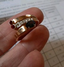 Anello Fascia  Argento 800 design 1970  Oreficeria  *54 VI Placcato Oro e Pietre