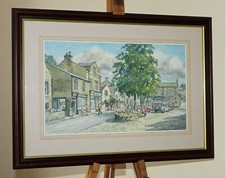 BARRY CLAUGHTON (n.1935) grande dipinto ad acquerello Grassington, Yorkshire Dales