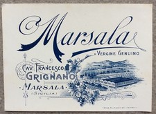 1930ca Marsala Vergine Genuino etichetta d'epoca Francesco Grignano Sicilia vino