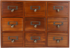 Organizer Da Scrivania Vintage in Legno Con 9 Cassetti, Armadietto Da Farmacia D