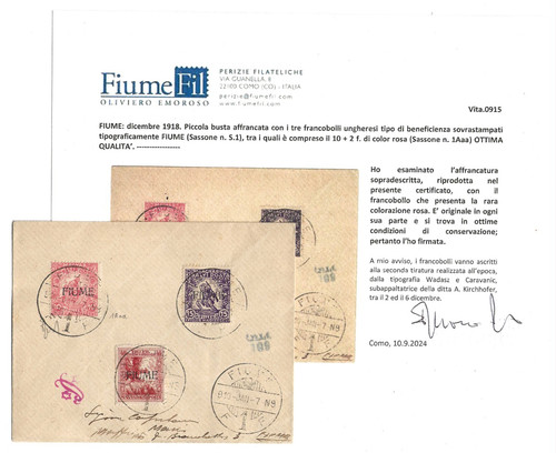 1918 fiume busta con valori - 1918,