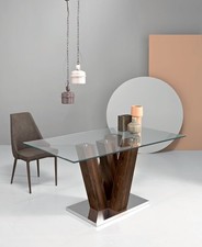 Tavolo da pranzo in vetro design moderno effetto legno CIC-717
