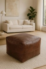 Pouf pouf pouf in pelle marocchina fatto a mano - poggiapiedi quadrato marrone, non imbottito