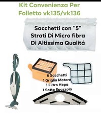 Sacchetti Folletto VK135 VK136 Kit  6Sacchetti 1Griglia 1Filtro Hepa 1Spazzola