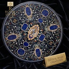 Tavolo rotondo 48" in marmo nero con intarsio in lapislazzuli Pietra Dura - fatto a mano arte di lusso