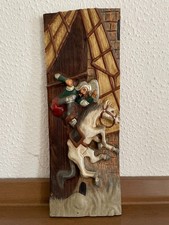 Quadro in legno con figura di Don Chisciotte e i mulini a vento in rilievo