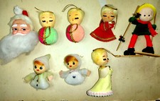 8 antichi addobbi per albero di natale anni 60 in stoffa e carta - da collezione