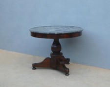 Tavolo tondo gueridon Impero in mogano con piano d'appoggio in marmo, fine '800!