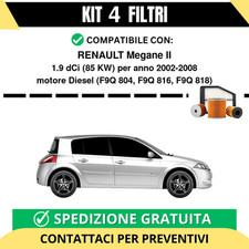 Kit 4 Filtri Tagliando per RENAULT Megane II 1.9 dCi 85 kw Diesel 2002-2008