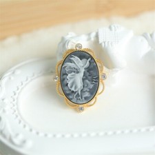 F18 Elfo Fata Nel Vento Perla Achat Nero Ciondolo Argento 925 Placcato Oro