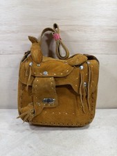 Vintage Hand Tooled Suede Leather Western Saddle Shoulder Bag Sherpa Lined Tan