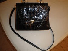 borsa donna vintage a tracolla o a mano in ecopelle vernice nero stampa cocco