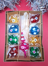 Addobbi natalizi vintage colorati con puntale – set 9 pezzi con scatola