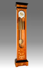 Orologio Pendolo Colonna Pesi Ottone Legno Noce Intarsiato Nuovo Made in Italy !