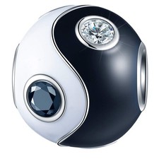 Charm Yin Yang Smalto Bianco Nero, Argento Sterling 925 Taoismo Cinese Tai Chi Y