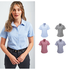 Premier Donna Microcheck Gingham Camicia a manica corta in cotone (PR321)