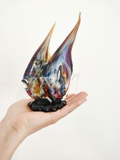 Scultura Coppia di Pesci Tropicali in Vetro Calcedonio Vetro A Lume