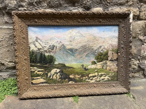 Antico grande dipinto alpino