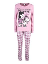 Snoopy Pigiama lungo da donna in cotone interlock con stampa - rosa