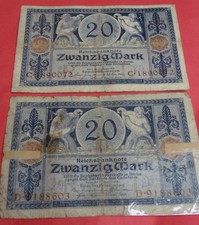 Banconota Impero 2 x 20 marchi 4 novembre 1915 serie C + D laminata Ro. 53