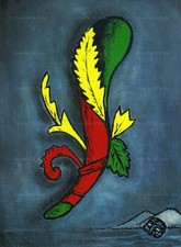 Stampa artistica asso di bastoni carte napoletane Pulcinella Vesuvio