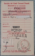 Ricevuta Versamento Speleologia Sarda Timbro Tonara Sardegna 1973