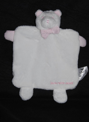 Doudou plat ours blanc - ours, rose