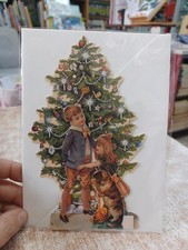 BIGLIETTO NATALIZIO - VITTORIANO -ALBERO DI NATALE CON BAMBINI E GATTO-  REPRINT