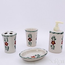 Set Accessori Bagno 4 Pezzi Ceramica Portasapone Erogatore Floreale Colorato Kit