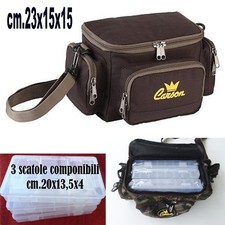 borsa pesca spinning+scatole plastica porta artificiali esche cucchiaini trotahh