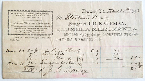 1893 fattura kaufman - fattura,, j.b.