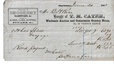 Antica Billhead Charleston SC T.M. 1858 Cater all'ingrosso asta e casa della spesa