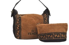 Autentica borsa a mano FENDI vintage tracolla pelle pile marrone spazzatura 3842N