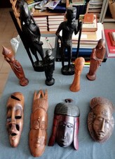 10 STATUE ETNICHE TRIBALI AFRICANE-ARTE POPOLARE-AFRICA-INTAGLIATE A MANO-EBANO