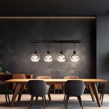 Lampadario Sospeso Lampada Sospesa Nera Vetro Fumé 4 Fiamme L 85cm