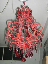 LAMPADARIO A SOFFITTO DA SALA SOGGIORNO IN CRISTALLO VETRI COLORE CORALLO