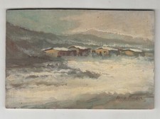 Quadro olio PIANZOLA RENZO Paesaggio montagna 15x10 baite neve 16