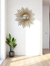 Chaty Vallauris Specchio Sole E Strega 51 Cm Metallo Dorato D'Origine C726 S