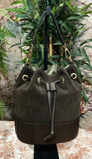 Mini borsa secchiello vera pelle donna ragazza in camoscio marrone testa di moro