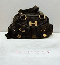 Borsa NICOLI in pelle marrone con manici 2 scomparti + taschini R33