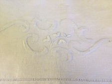 Antico Lenzuolo Matrimoniale Misto Lino Ricamato A Mano Filo Di Seta 235x280